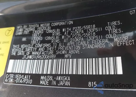 2006 Lexus Rx 400H из США, поврежденный, VIN JTJHW31U962006989